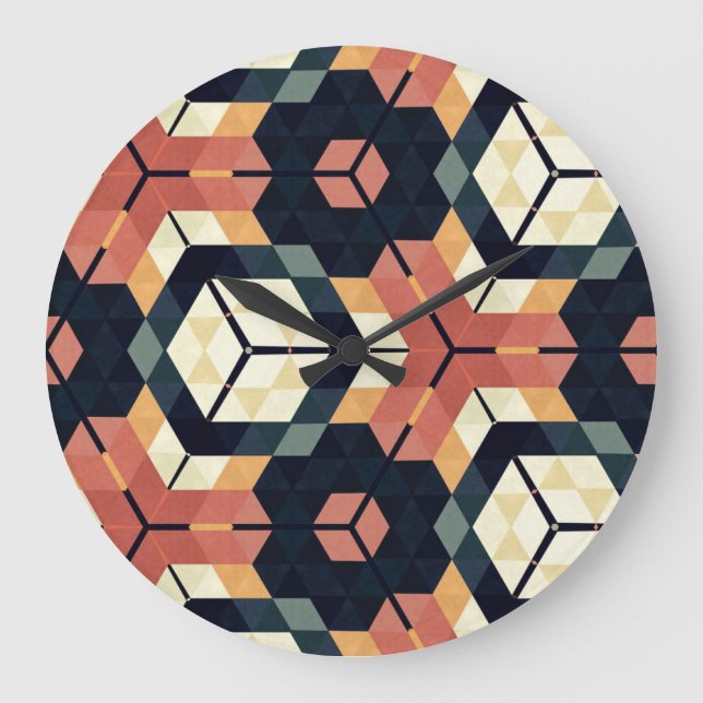 Färgfull hexagonkvadrat Geometric Mönster Stor Klocka (Framsida)