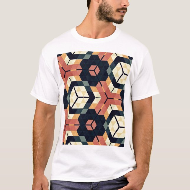 Färgfull hexagonkvadrat Geometric Mönster T Shirt (Framsida)