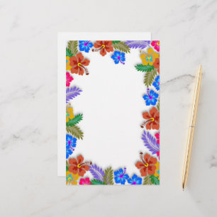 Färgfull Hibiscus Garden Gräns Blank White Papper