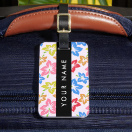Färgfull Hibiscus, Mönster av blommor, ditt namn Bagagebricka