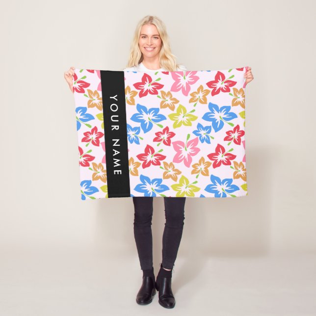 Färgfull Hibiscus, Mönster av blommor, ditt namn Fleecefilt (På plats)
