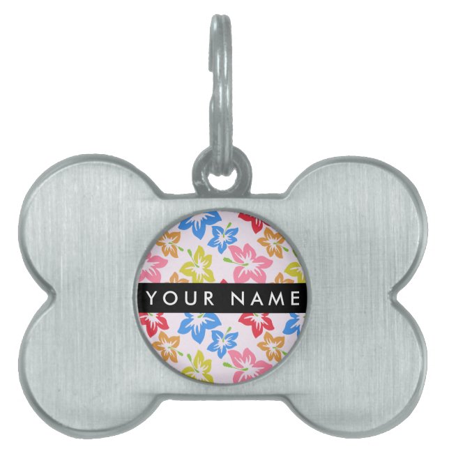Färgfull Hibiscus, Mönster av blommor, ditt namn ID-bricka Husdjur (Framsidan)