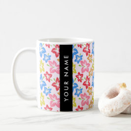 Färgfull Hibiscus, Mönster av blommor, ditt namn Kaffemugg