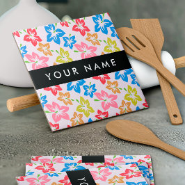 Färgfull Hibiscus, Mönster av blommor, ditt namn Kakelplatta