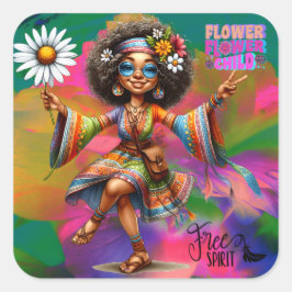 Färgfull Hippie Chic Flower Sticker Fyrkantigt Klistermärke