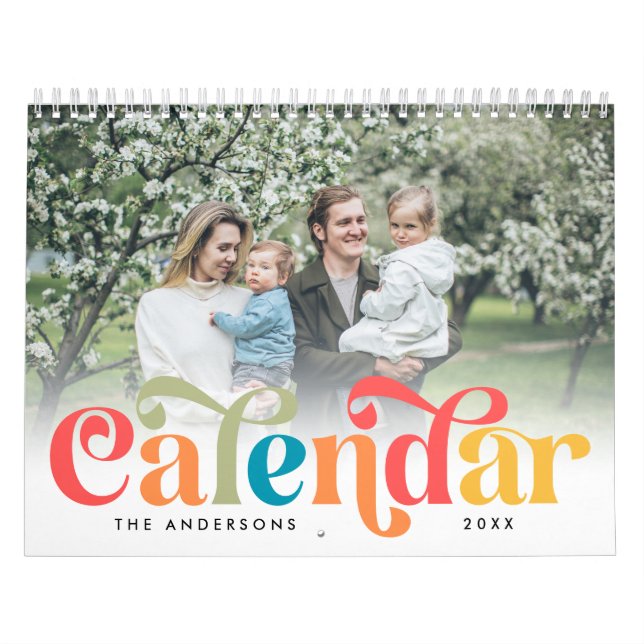 Färgfull hippie Retro 70s-familjens fotokalender Kalender (Omslag)