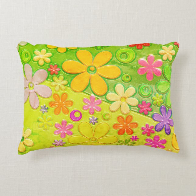 Färgfull hippy Groovy Flower Prydnadskudde (Framsidan)