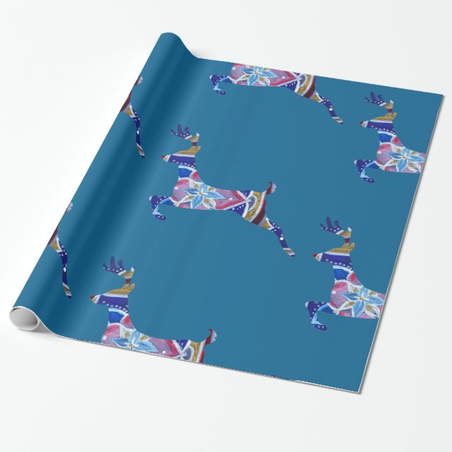 Färgfull Hjort Glossy Wrapping Papper. Presentpapper (Utrullad)