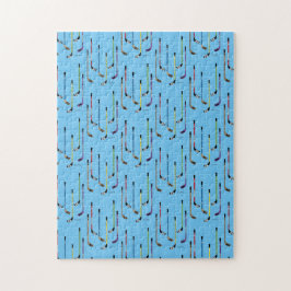Färgfull hockey Sticks Blue Background Pussel