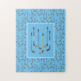 Färgfull hockey Sticks Blue Background Pussel