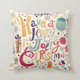 Färgfull Holly Jolly-jultextdesign Kudde