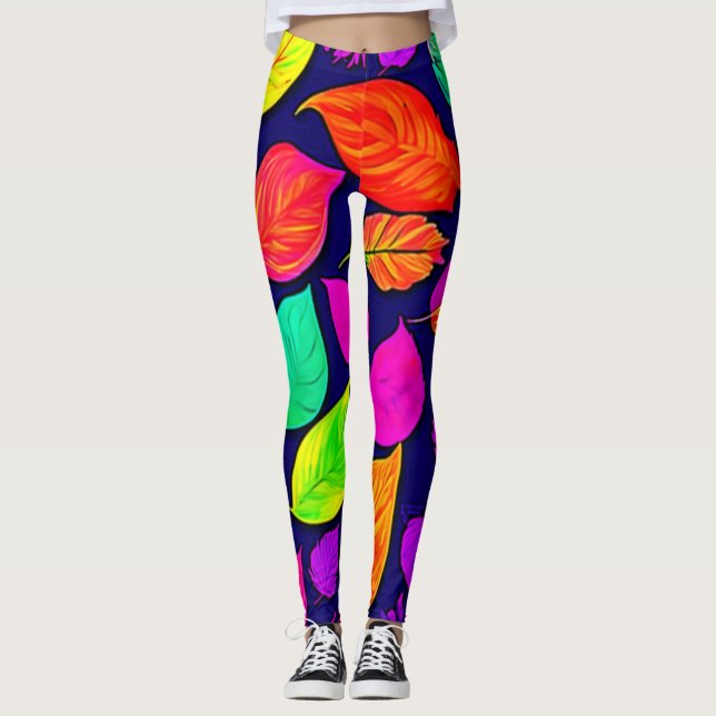 Färgfull höst löv teckning leggings (Framsida)