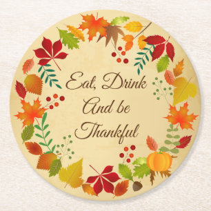 Färgfull höstblomma för Thanksgiving Underlägg Papper Rund