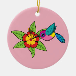 Färgfull Hummingbird på Hibiscus Tropiska Flower Julgransprydnad Keramik