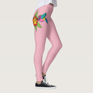 Färgfull Hummingbird på Hibiscus Tropiska Flower Leggings