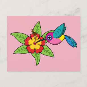 Färgfull Hummingbird på Hibiscus Tropiska Flower Vykort