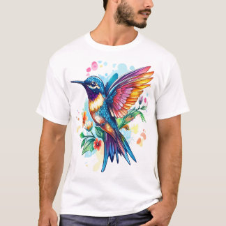 Färgfull Hummingbird under flygning med inspiratio T Shirt