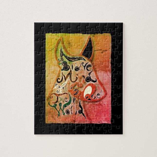 Färgfull hund: Ett modigt sinne kommer att erövra  Pussel (Vertikal)