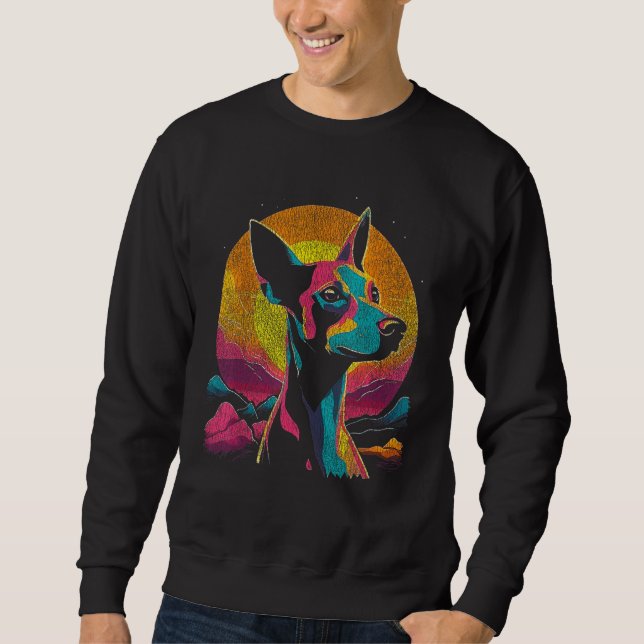 Färgfull Hund Illustration Retro-solnedgång Lång Ärmad Tröja (Framsida)