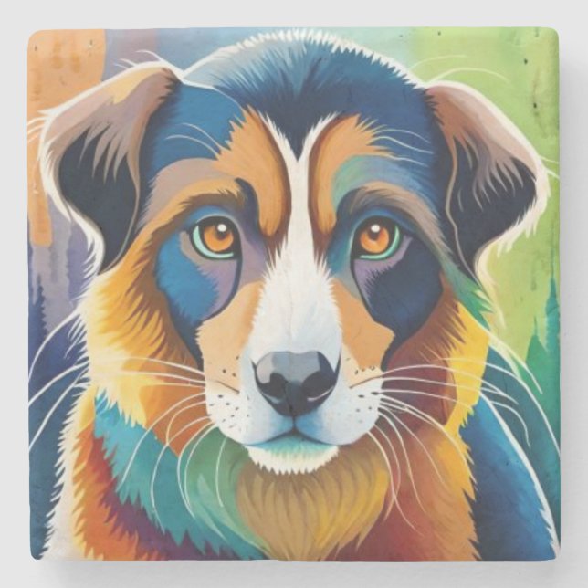 Färgfull hund nära varandra stenunderlägg (Framsidan)