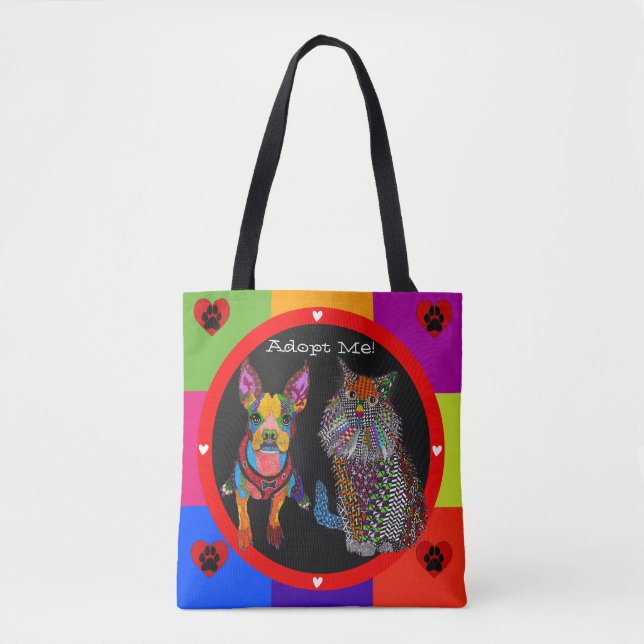 Färgfull Hund- och Cat Pet Adoption Tote Bag Tygkasse (Framsida)