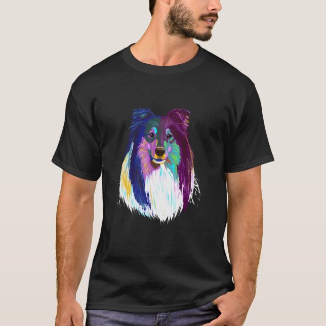 Färgfull Hund Rough Collie T Shirt (Framsida)