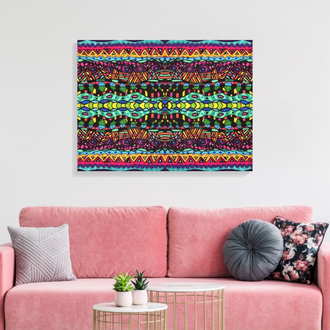 Färgfull Hypnotic-Voyage Geometric Art Mönster Canvastryck (Insitu (Vardagsrum))