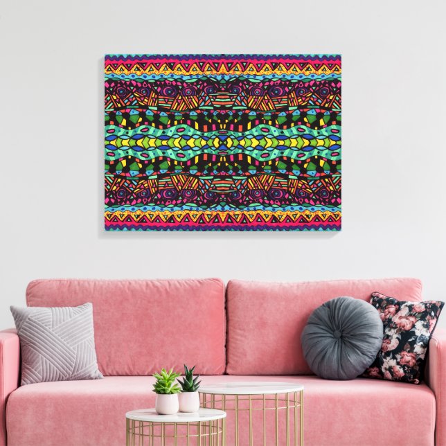 Färgfull Hypnotic-Voyage Geometric Art Mönster Canvastryck (Insitu (Vardagsrum))