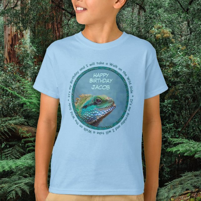 Färgfull Iguana Birthday T Shirt (Colorful Iguana Birthday T-Shirt in shades of green, blue and teal - reptiles, iguanas)