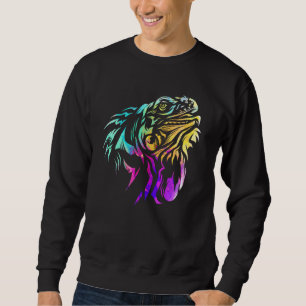 Färgfull Iguana Lizard Art Reptile Tropical Anima Lång Ärmad Tröja