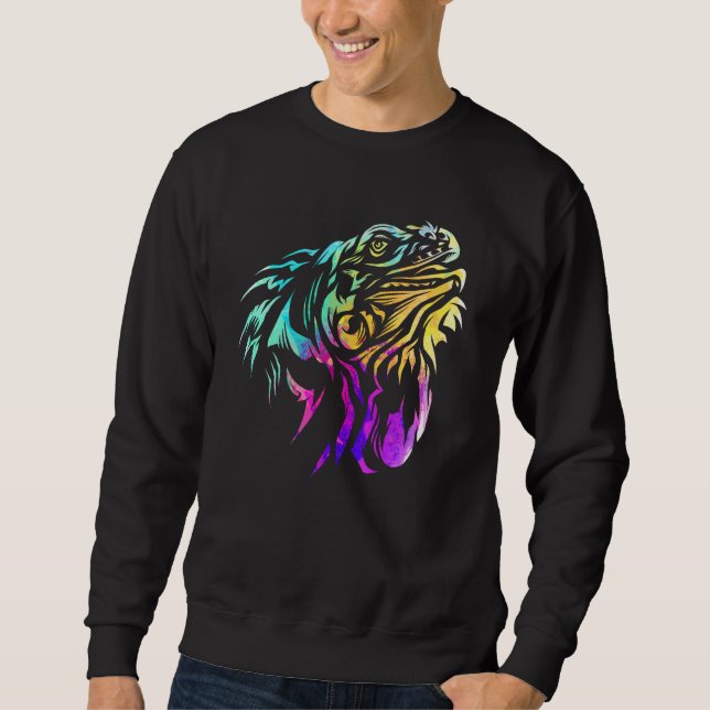 Färgfull Iguana Lizard Art Reptile Tropical Animal Lång Ärmad Tröja (Framsida)