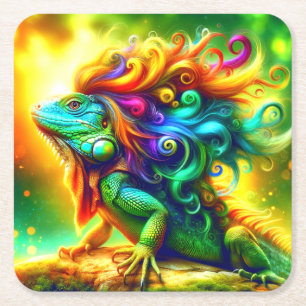 Färgfull Iguana Underlägg Papper Kvadrat