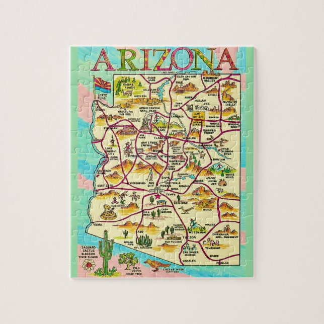 Färgfull Illustrated Arizona Karta Pussel (Vertikal)