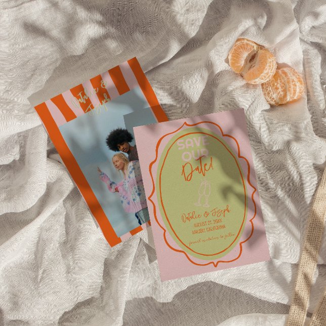 Färgfull Illustrated Hand plockade Photo Bröllop Spara Datumet (Skapare uppladdad)