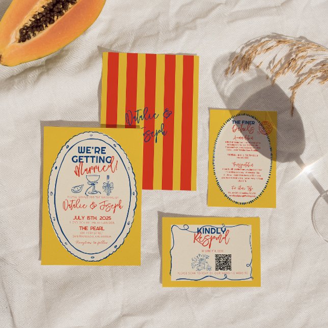 Färgfull Illustrated Hand plockade Scribble Bröllo Inbjudningar (Skapare uppladdad)