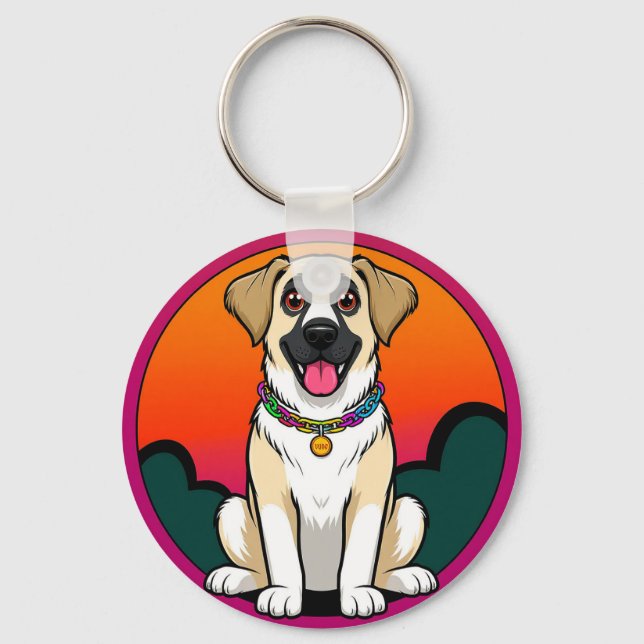 Färgfull illustration av en milande Hund Nyckelring (Framsida)