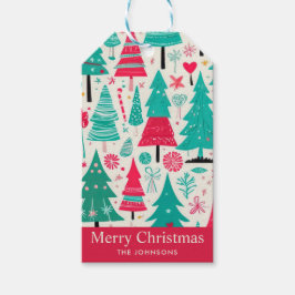 Färgfull illustration av Hand plockade Julgran Presentetikett