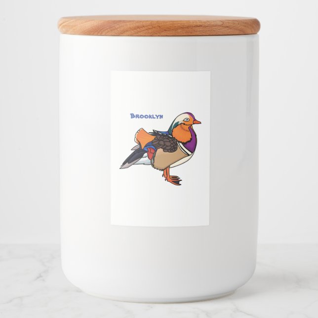 Färgfull illustration av mandarin anka mat etikett (Framsida)