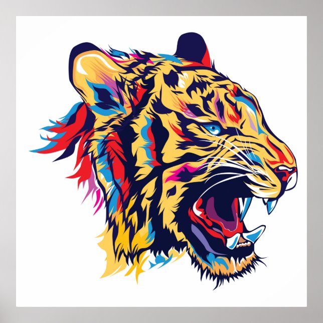 Färgfull illustration av tigerhuvudets rörelse poster (Framsidan)