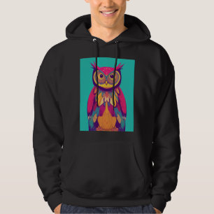 Färgfull illustration av Uggla Porträtt - Bright B Hoodie