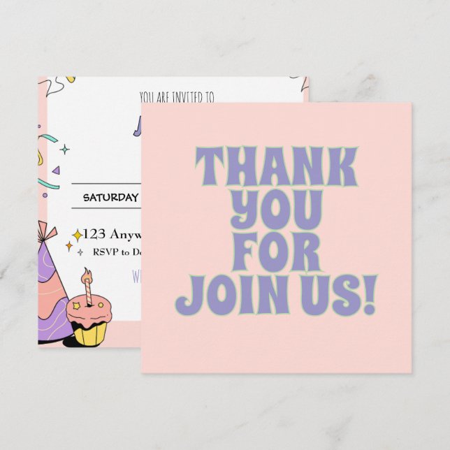 Färgfull Illustrative Födelsedagsfest inbjudan (Fram/baksida)