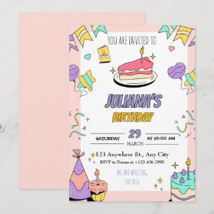 Färgfull Illustrative Födelsedagsfest inbjudan