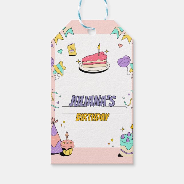 Färgfull Illustrative Födelsedagsfest inbjudan Presentetikett (Framsidan)