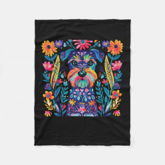 Färgfull illustrerad Hund med Blommigtens bakgrund Fleecefilt