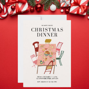 Färgfull Illustrerad julmiddag Inbjudningar