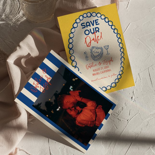 Färgfull Illustrerad ritad Quirky Photo Bröllop Spara Datumet (Skapare uppladdad)