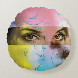 Färgfull illustrerad runt kudde - Sare