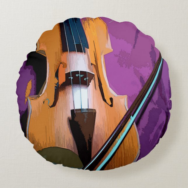 Färgfull illustrerad runt kudde - Viola (Framsidan)