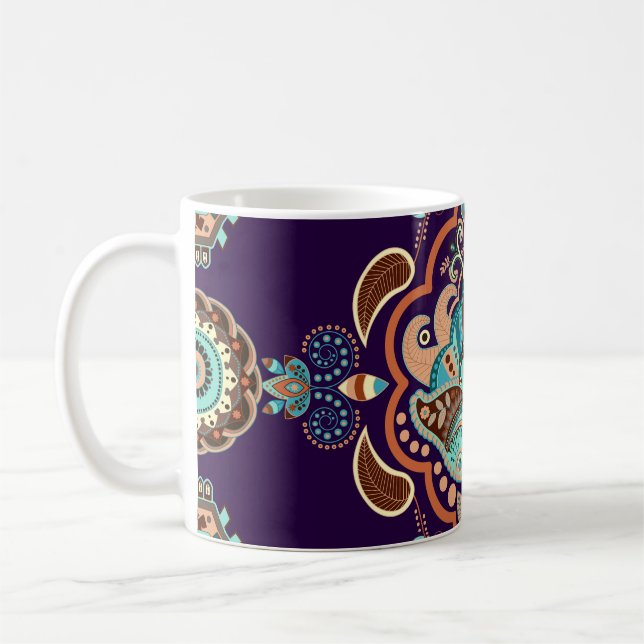 Färgfull indisk ornament, Geometric Gräns. Kaffemugg (Vänster)