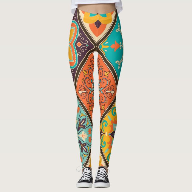 Färgfull islaminspirerad lapptäcke. leggings (Framsida)